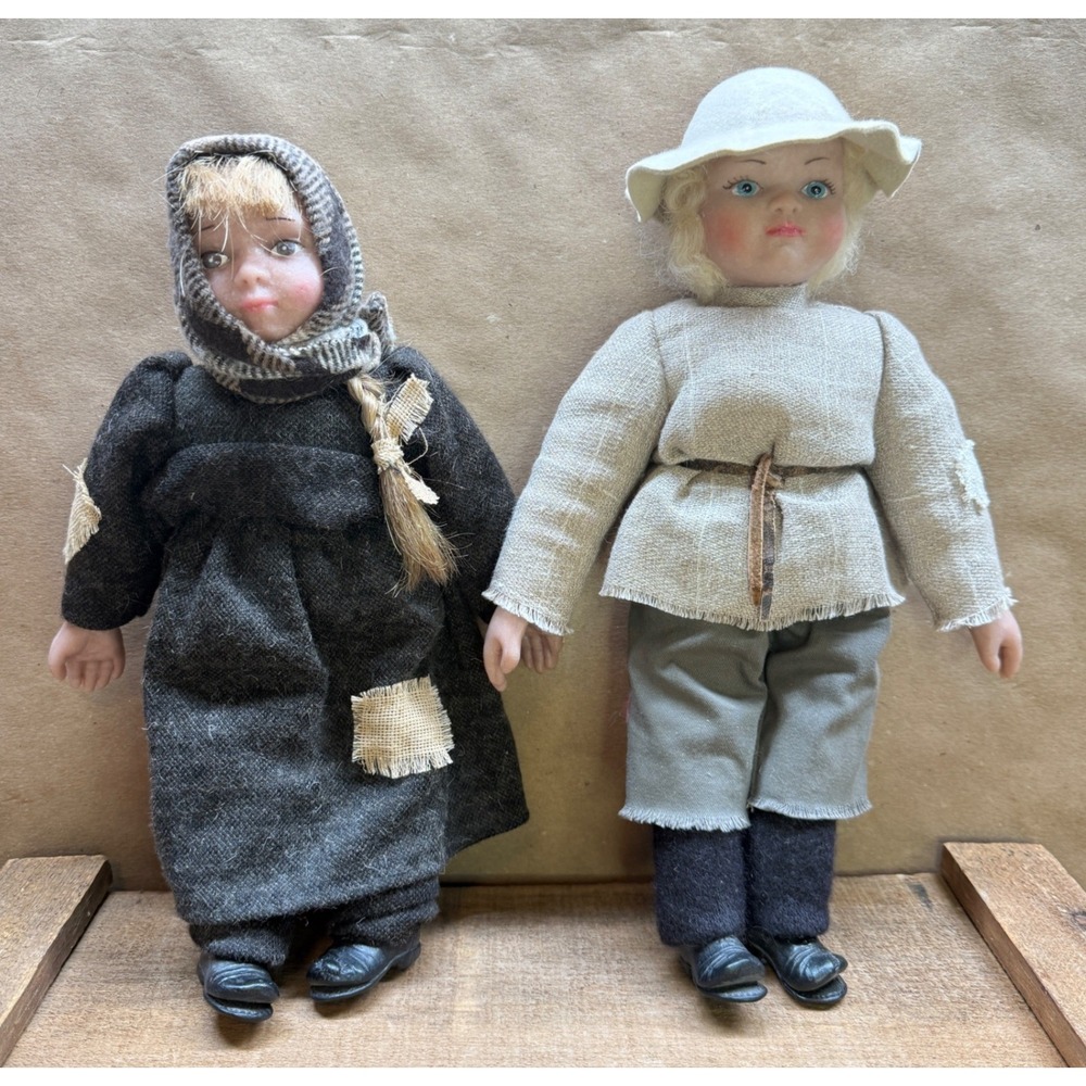 Polish Folk Art Dolls Pair Man Woman Rustic Traditional Handmade 11" Signed L.P.